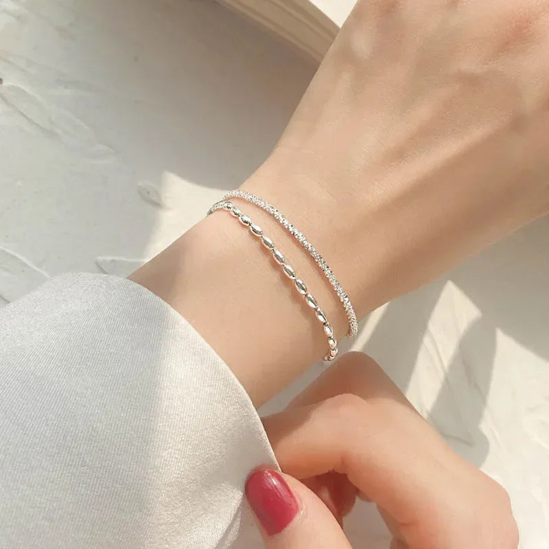 Neue Mode Silber Farbe Doppel Schicht Armband Funkelnden Exquisite Einfache Frauen Armband Edlen Schmuck Zubehör