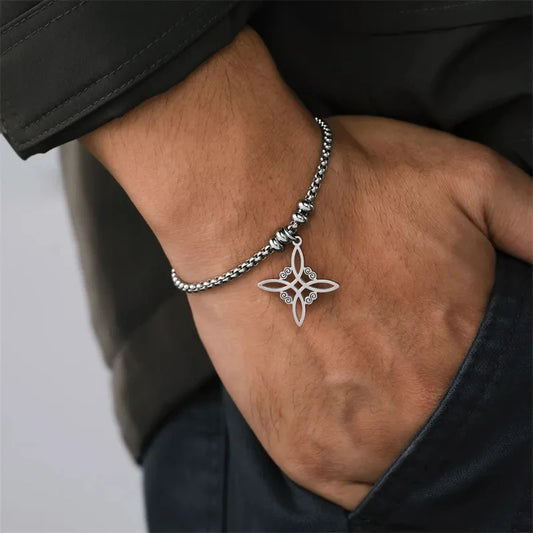 Vintage Edelstahl Armband für Männer Frauen Hexe Knoten Hexerei Anhänger Mann Armband Schmuck Armbänder homme Geburtstag Geschenke