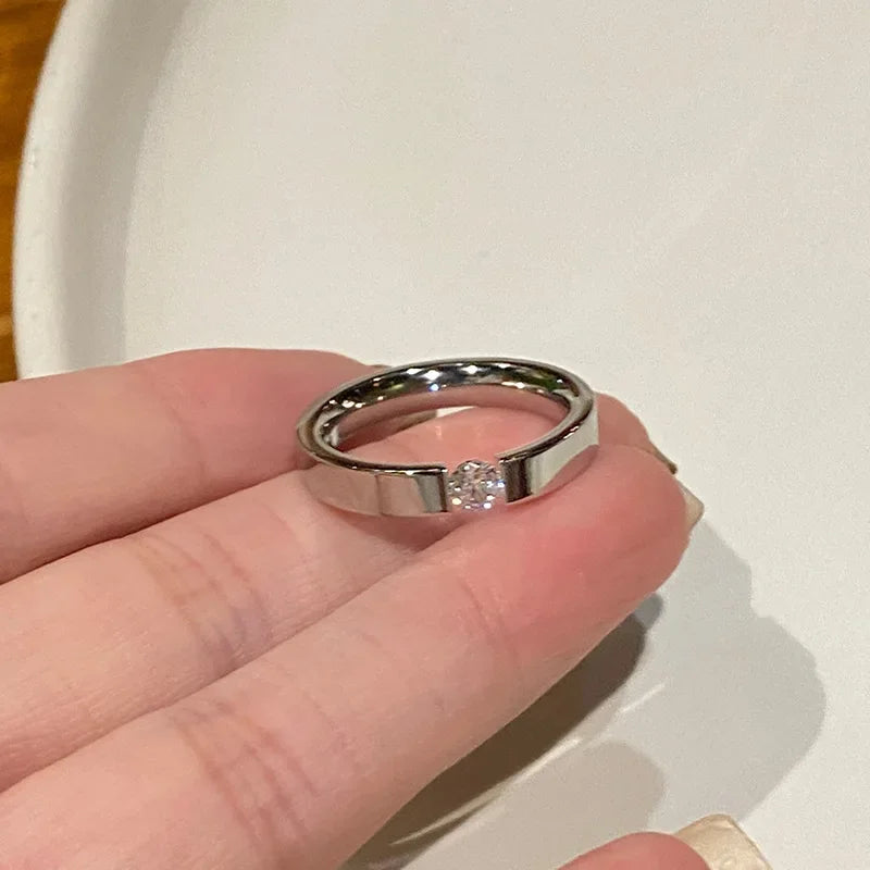 Titanstahlringe für Frauen, minimalistischer silberfarbener Zirkonring für Männer, Mode, Verlobung, Hochzeit, Schmuck, Geschenke, Anillos Alem
