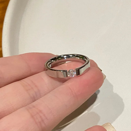 Titanstahlringe für Frauen, minimalistischer silberfarbener Zirkonring für Männer, Mode, Verlobung, Hochzeit, Schmuck, Geschenke, Anillos Alem