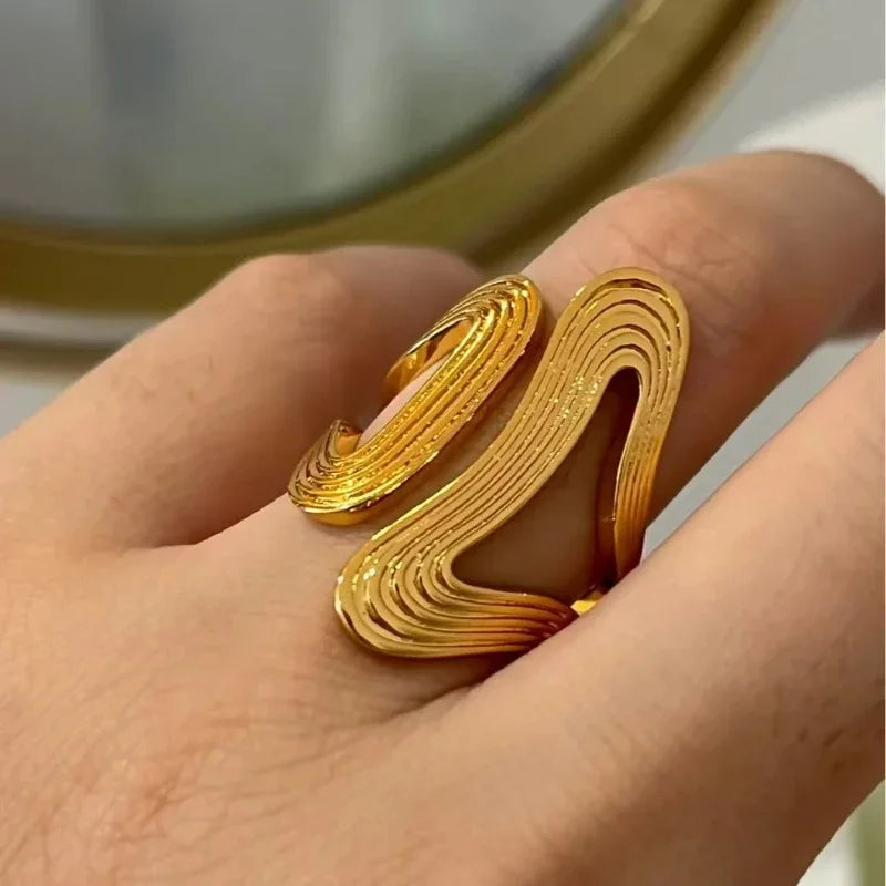 Edelstahl-Ring, neues Design, metallischer Schmuck, doppellagig, S-förmige Öffnung, trendiger Ring, Geschenk für Männer, Paarringe Alem