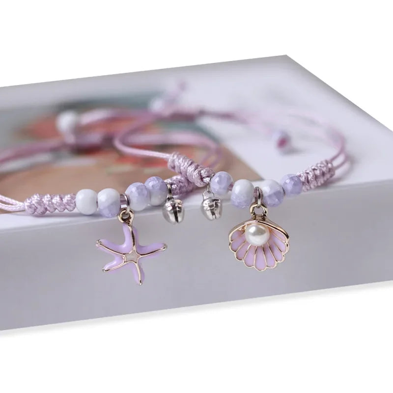 Kreative Seestern Muscheln Perle Anhänger Armband Frauen Mädchen Handgemachte Lila Geflochtene Armreif Einstellbar Sommer Sand Geschenke Schmuck