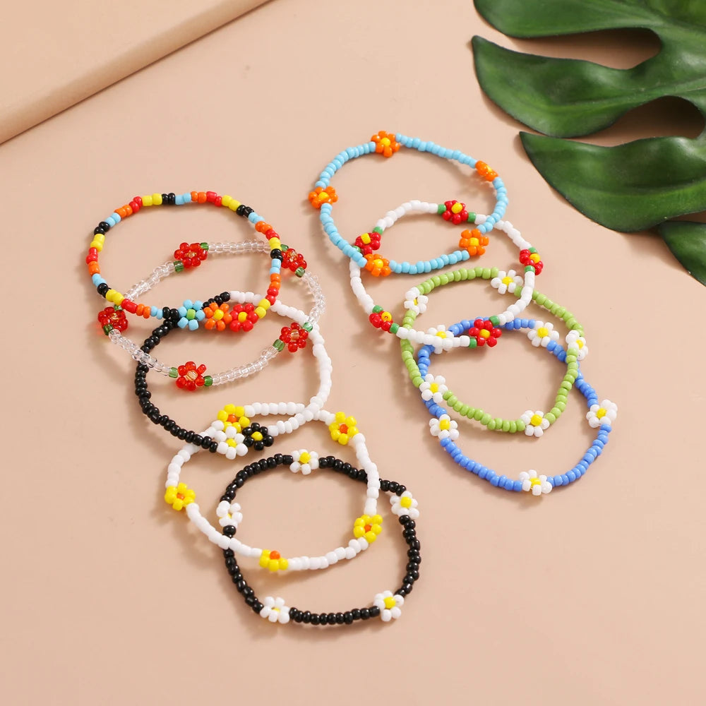 FNIO Neues Perlen-Fußkettchen, Samenperlen, verstellbar, buntes Blumen-Knöchelarmband am Bein, trendiger Schmuck für Frauen