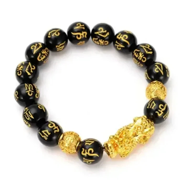 Schwarzes Obsidian-Reichtumsarmband, verstellbar, offiziell für negative Energien, Armband mit goldenem Pi Xiu Lucky, wohlhabendes Amulett-Armband