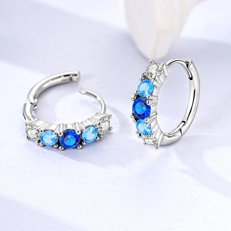 Original 925 Sterling Silber Blaue Zirkonium Schmetterling Ohrringe Farbige Creolen Frauen Weibliche Party Edlen Ohrring Schmuck