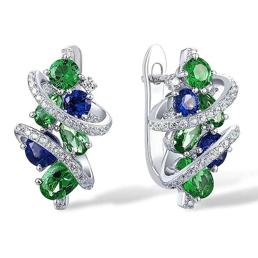 Huitan Grün/Blau Zirkonia Creolen für Frauen Neue Temperament Elegante Braut Hochzeit Party Ohrringe Trendy Schmuck