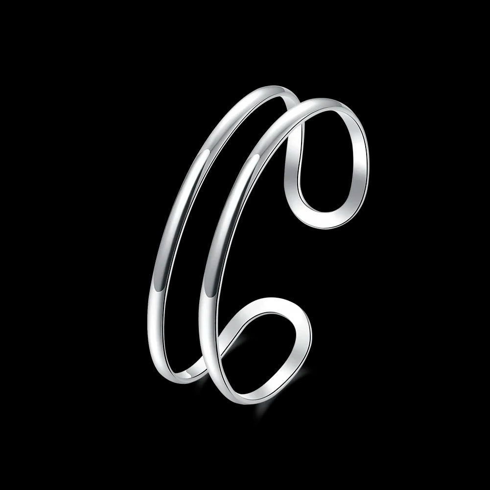 Hochwertiger Armreif aus 925er-Sterlingsilber mit doppelter Linie für Männer und Frauen, verstellbares Armband, Mode, Party, Hochzeit, Streetwear-Schmuck