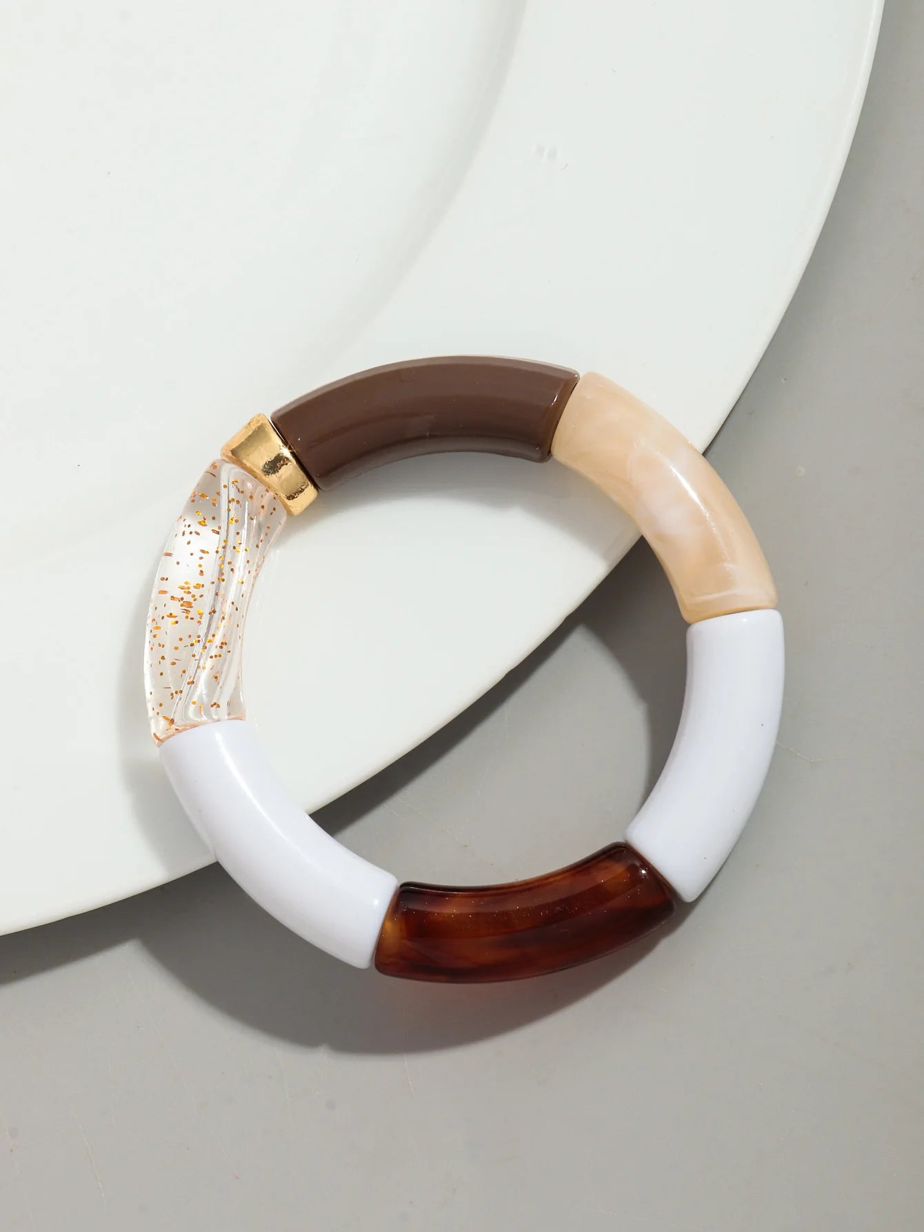 Bohomia Acryl-Design-Stil, klobiges Bambus-Stapelarmband für Damen, Boho, elastisch, bunt, Röhrenperlen, Armbänder 2024, Schmuck