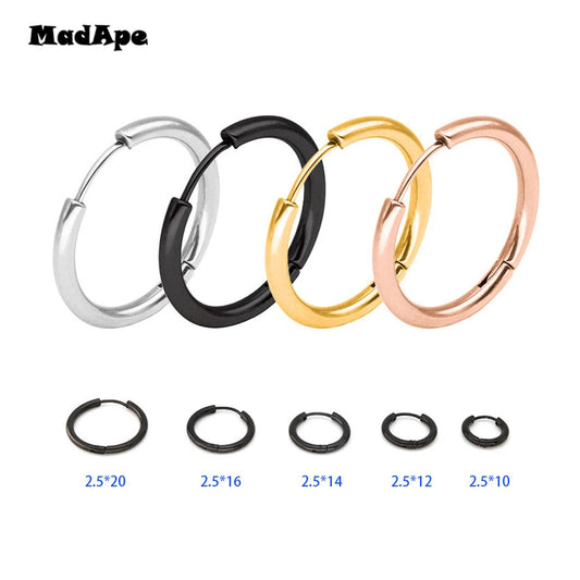 MadApe Trendy Silber Farbe Rose Gold Schwarz Ton Edelstahl Creolen Runde Schleife Ohrring Für Frauen 25mm/20mm/11mm