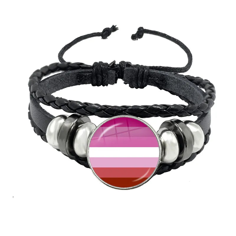 LGBT Schwarz Weave Leder Armband Bi Stolz Glas Cabochon Homosexuell Stolz Regenbogen Flagge Foto Armreif Schmuck Für Frauen Männer Liebhaber geschenk