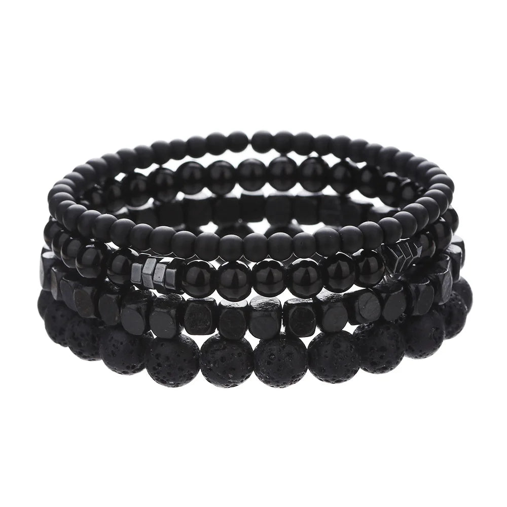 4pc Vulkan Stein schwarz Gallenstein Perlen Armbänder für Männer trend ige Mode Lava Holz Perlen Armband Set Kombination Hip Hop Geschenke