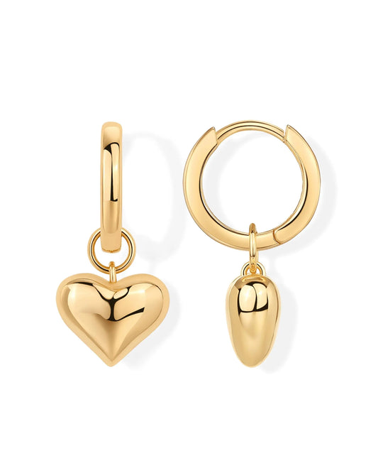 Shevalu Herz-Anhänger-Ohrringe für Damen, modisch, 14 Karat vergoldet, Sterlingsilber, Post-Design, Charm, Huggie-Creolen-Ohrring als Geschenk