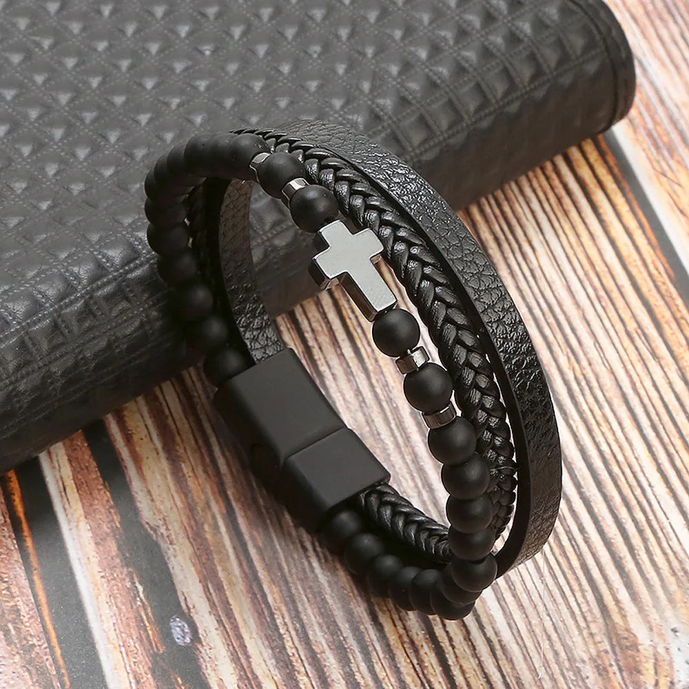 Heiße Mode Perlen Leder Armband Männer Klassische Tigerauge Perlen Multi Schicht Leder Armband Für Männer Schmuck 2023 Geschenk