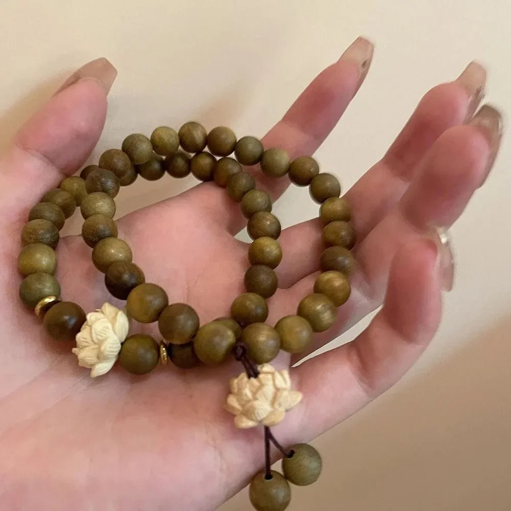 Mode Lotus Sandelholz Armreif Holz Perlen Strang Armbänder Grün Natürliche Sandelholz Armband Elastische Handgewebte Schmuck Geschenke