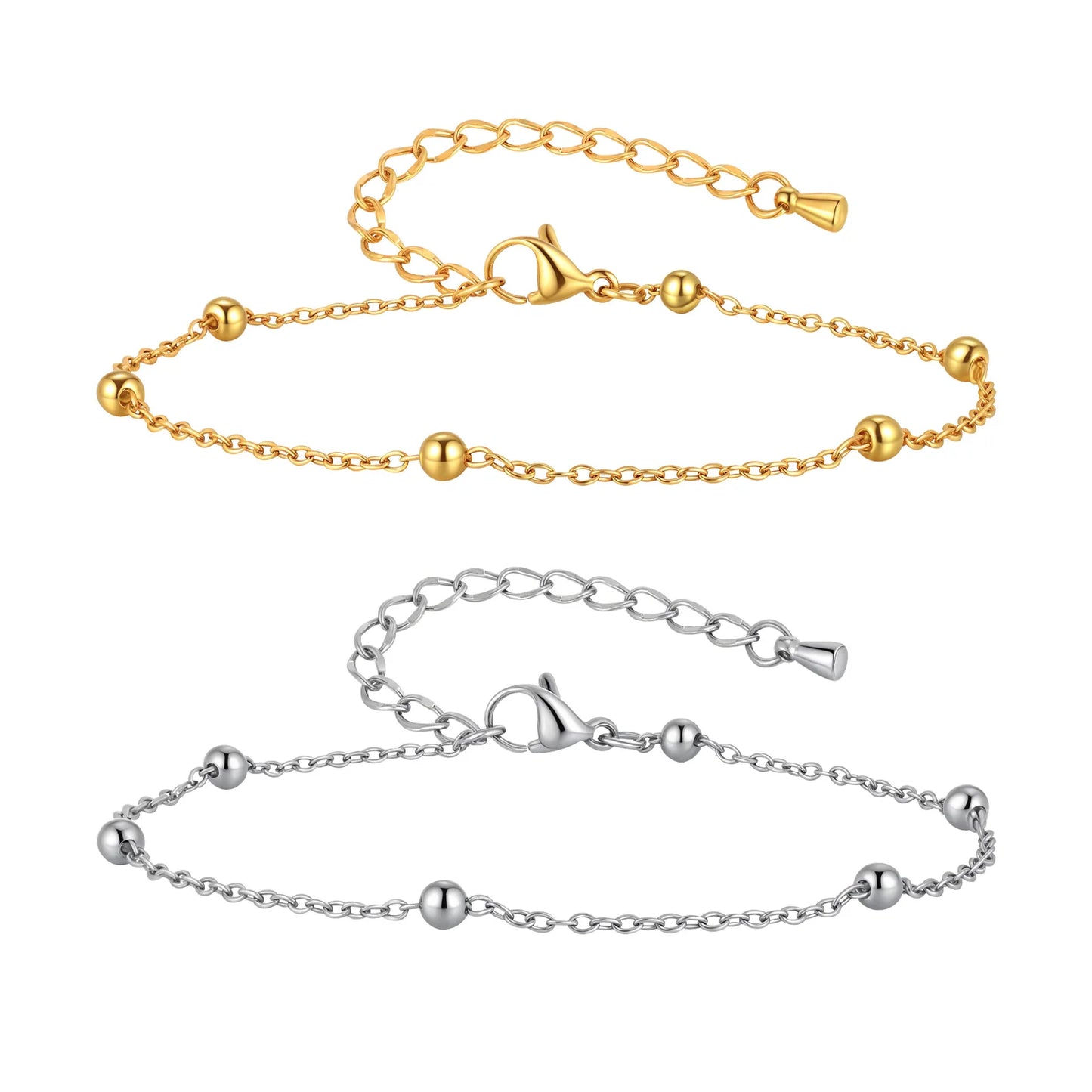 Boho Perlen Kugel Knöchelkette Armbänder für Frauen, vergoldetes Edelstahl Fußkettchen, Sommer Strand wasserdichter Fußschmuck Geschenk