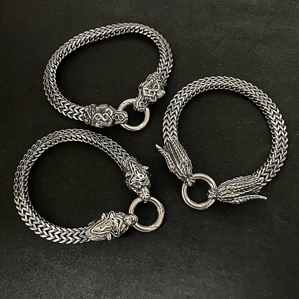 Vintage Drachenfamilie Drachenkopf Armbänder Herren Punk Edelstahl Kubanische Kette Biker Armband Ethnischer Charme Männlicher Schmuck Geschenk