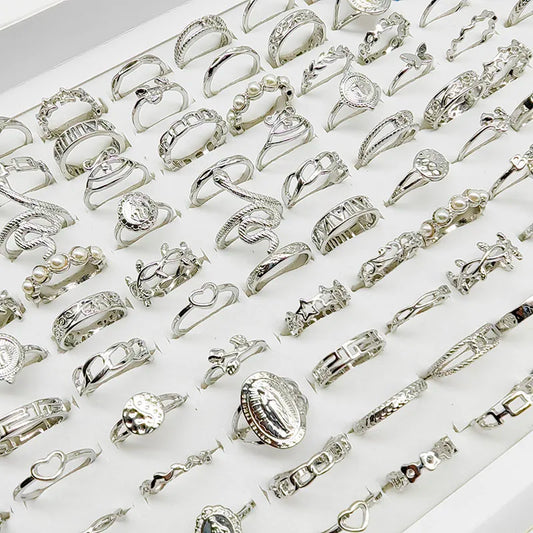 30 teile/los Mix Stil Perle Silber Farbe Finger Ringe Tier Schlange Kette Hohl Blatt Party Schmuck Mädchen Liebe Schmetterling Blume geschenk