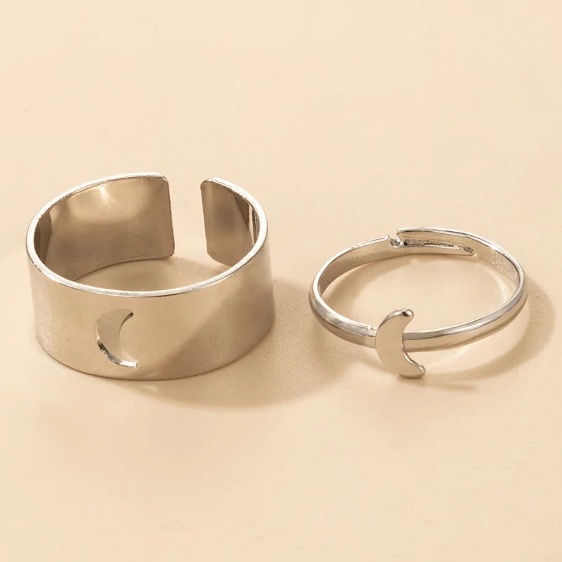 Vintage Einfache Tier Butterlfly Sterne Mond Herz Offene Ringe Für Frauen Mädchen Gothic Schmuck 2PCS Punk Schwarz Paar Ring set