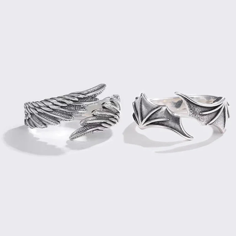 1 Teil/para Neue Vintage Engel Dämon Flügel Hip Hop Einstellbare Paare Ringe für Männer Frauen Silber Farbe Retro Punk Stil schmuck