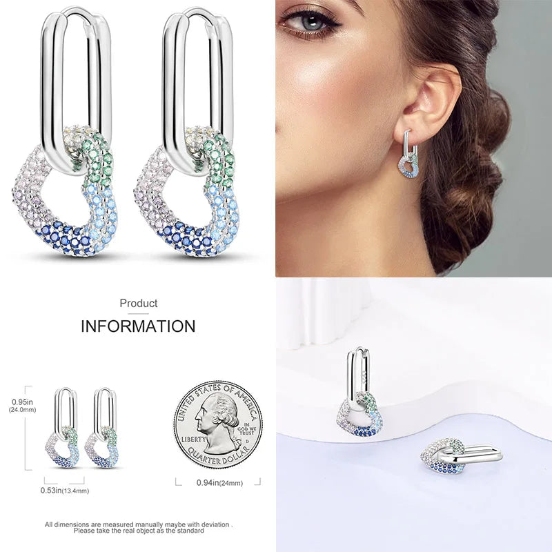 Leuchtende Muschel-Ohrringe für Damen, Original-Ohrringe aus 925er-Sterlingsilber, Pavé-CZ-Stern, Mond, Creolen, Verlobung, Hochzeit, Schmuck