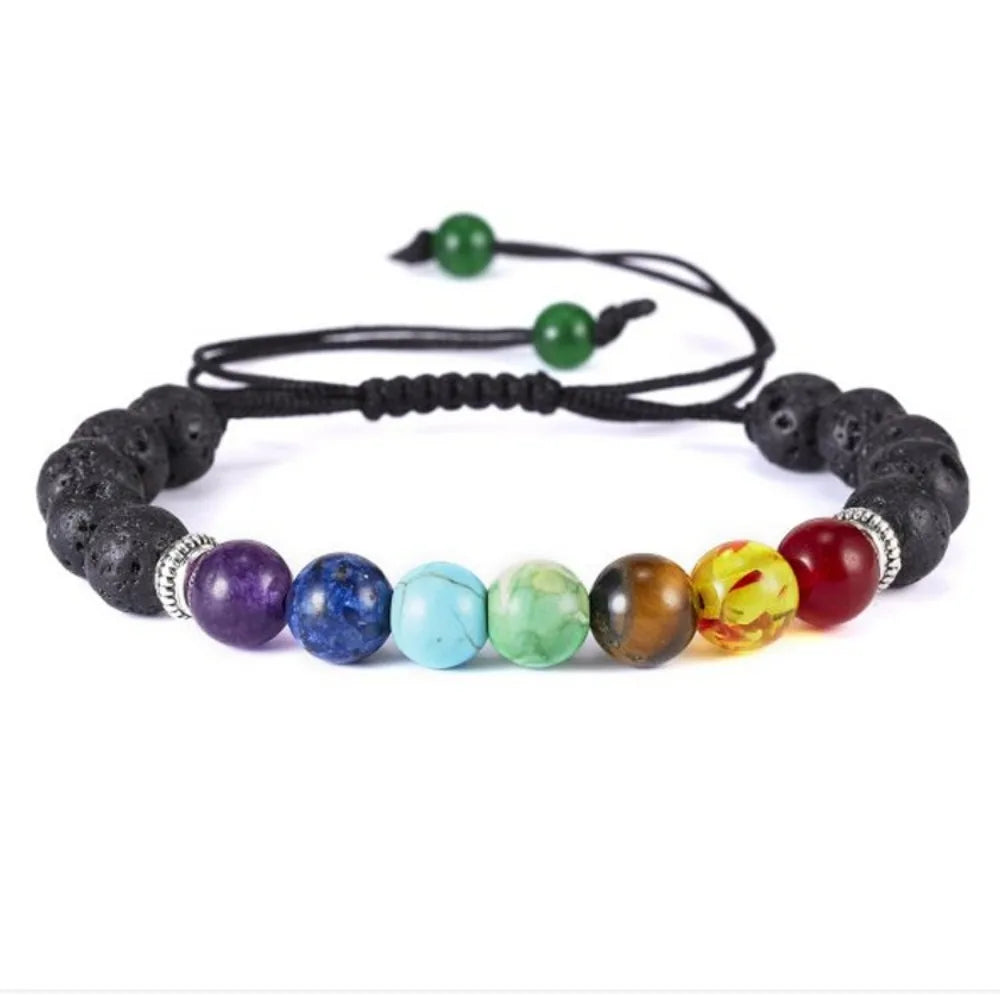 Mode Klassische 7-Chakra Perlen Armband Yoga Reiki Energie Balance Armreif Naturstein Schwarz Seil Heilung Armbänder Frauen Männer