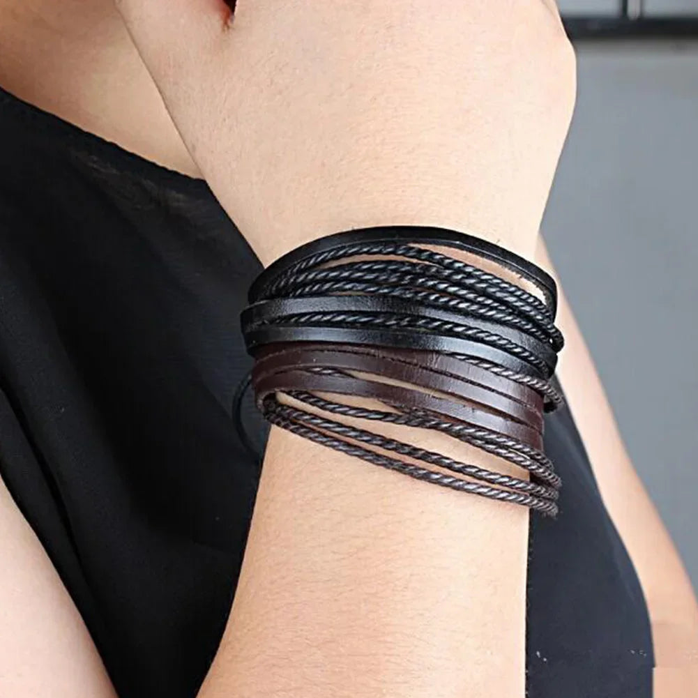 Heiß verkaufen hand gewebte Modeschmuck Frauen Männer hand gewebte Mode mehr schicht ige Leder geflochtene Seil Armband Armband