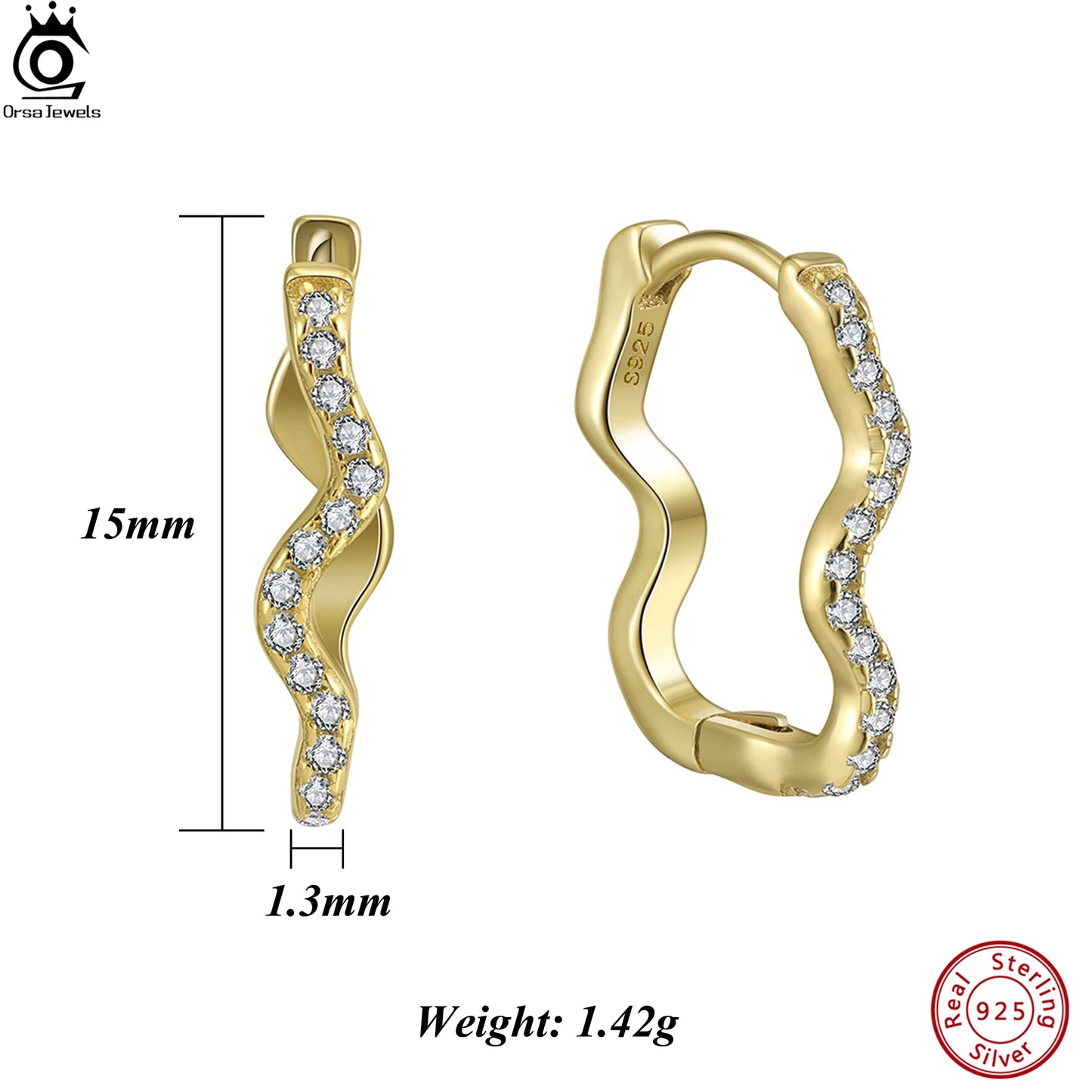 ORSA JEWELS Creolen aus 925er-Sterlingsilber mit funkelnder AAAA-Zirkonia-Dekoration, Pavé-Fassung, Design, Minimalismus, Geschenk APE135
