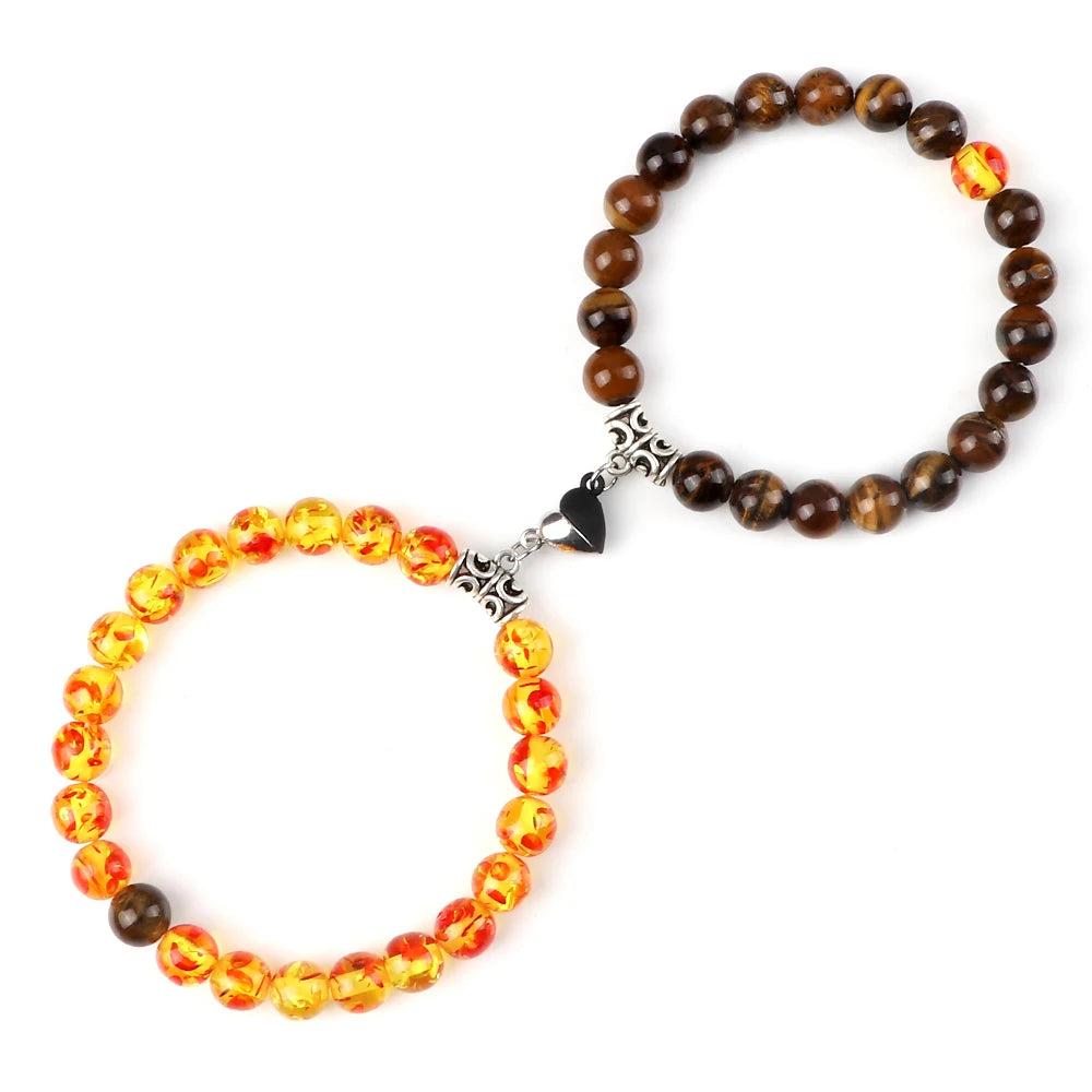 Heißer Paar Yin Yang Armband Set Männer 8mm Naturstein Herz form Magnet Liebe Armband für Frauen Freundschaft Mode schmuck Geschenk