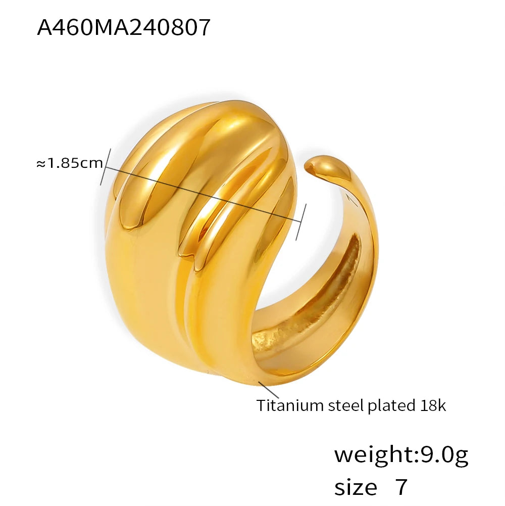 Liora Edelstahl-Statement-Ringe für Frauen, glattes Metall, gedrehte Streifen, Charm-Paarringe, modischer wasserdichter Schmuck