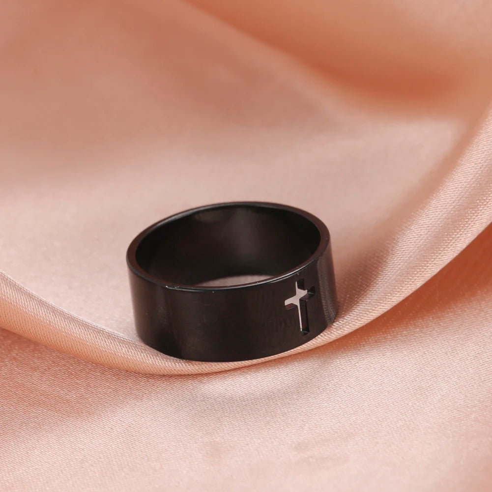 Bibelvers Hohlkreuz Frauen Fingerring Edelstahl Gold Stahl Schwarz Farbe Christian Jesus Männer Schmuck Geschenk Eheringe