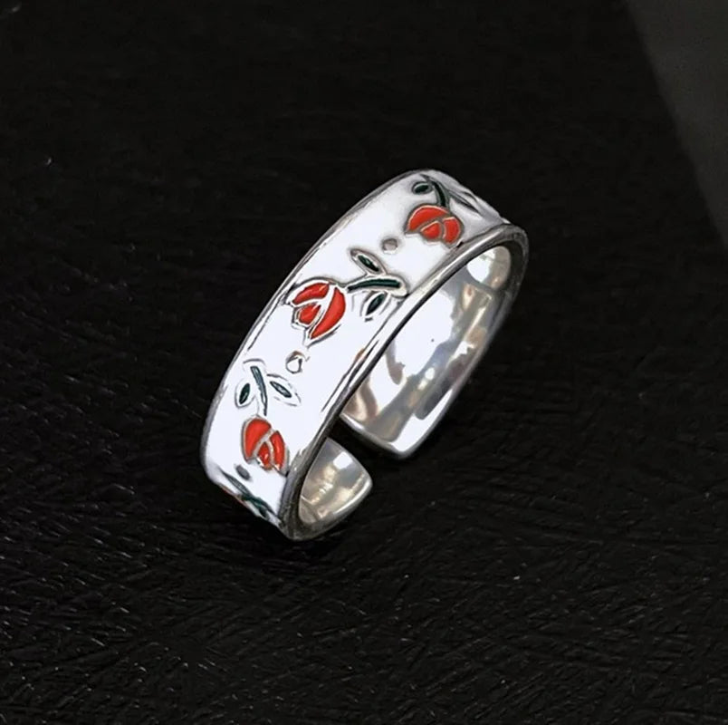 Neue Vintage Emaille Tulpe Blume Ringe für Frauen Mode Einfache Splitter Farbe Verstellbare Öffnung Finger Ring Party Jäten Schmuck
