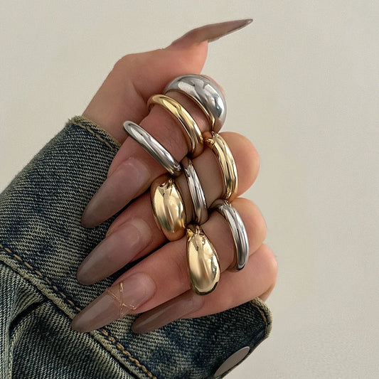 8-teiliges klobiges, offenes, glattes Oberflächen-Ring-Set für Damen, trendige Goldfarbe und Silberfarbe, gemischte Fingerringe, Accessoires, Mode
