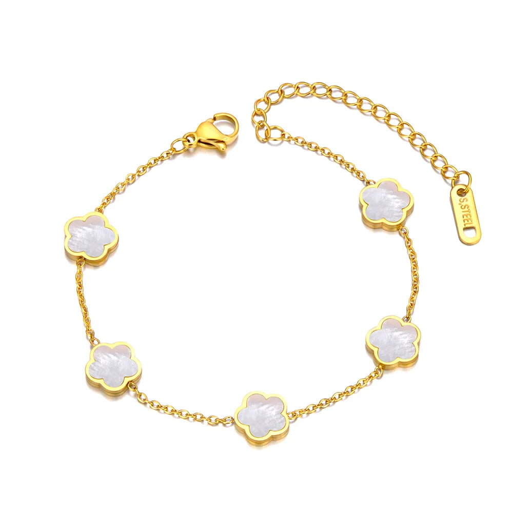 Mode Edelstahl Weiß Schwarz Grün Shell Blume Charme Armbänder Für Frauen Echt Vergoldet Kette Schmuck B23071