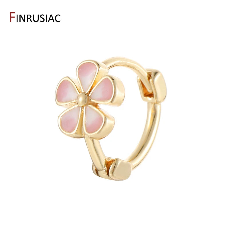 Neue Mode 14K Gold Überzogene Messing Blume Emaille Creolen für Frauen Tropft Öl Huggies Ohrringe Mädchen Partei Schmuck geschenk
