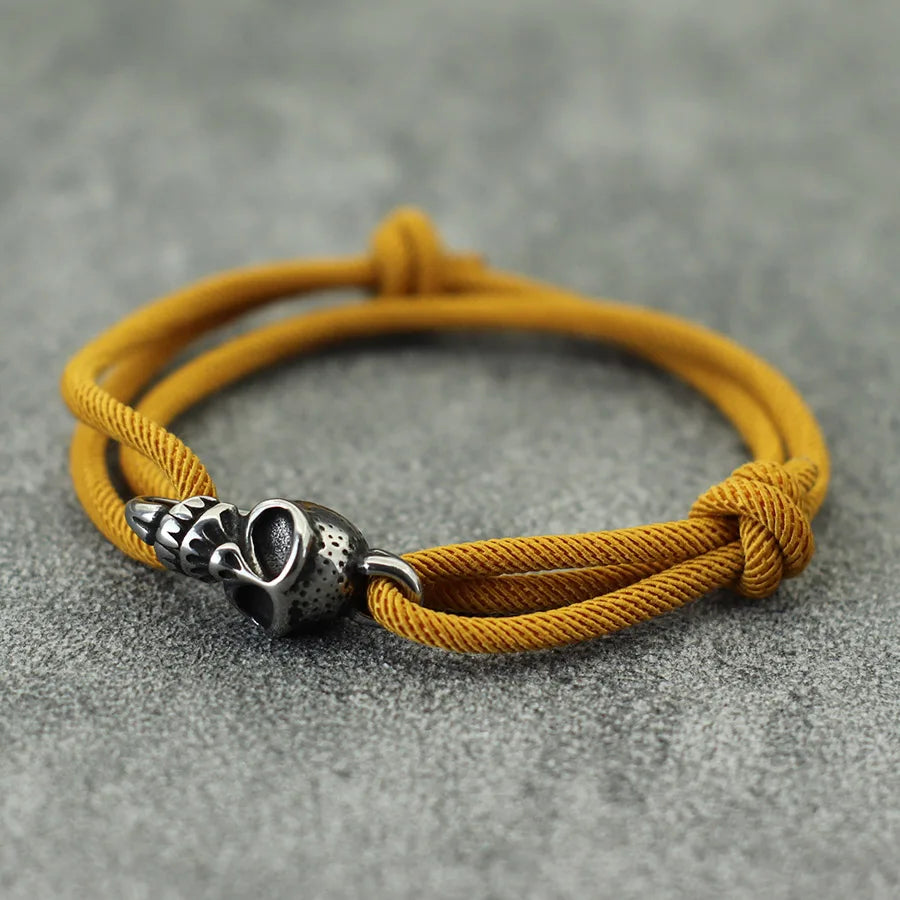 Neues Gothic-Schädel-Armband für Männer, handgefertigt, verschiebbar, verstellbar, dünne Schnur, einfacher Haken, nautisches Skelett-Armband, Pulseria