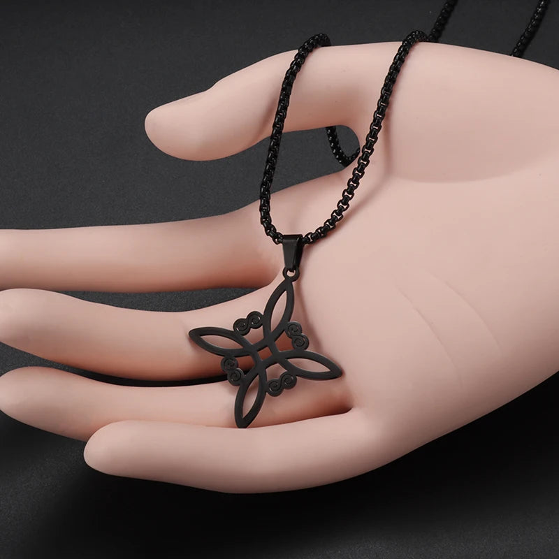 Hexenknoten-Manschettenarmband aus Edelstahl, heidnisches Hexerei-Symbol, magischer Knoten, viel Glück, Amulett, Armreifen, keltischer Knoten, Schmuck