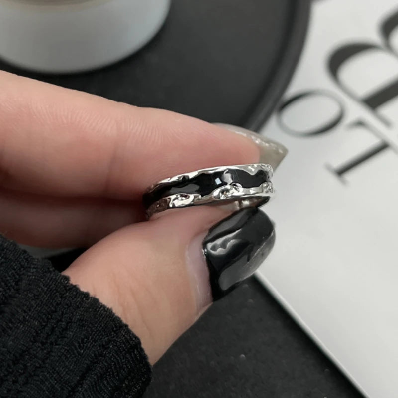Kpop Goth Punk Vintage Doppel Öl Tropf Offene Ringe für Frauen Luxus Unregelmäßige Einstellbare Finger Ring 2024, Trendy Hochzeit Schmuck