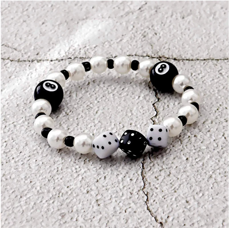 Billard schwarze Kugel 8 Perlen Armband Männer Frauen handgemachte Perlen elastische Armbänder männlich Hip Hop Rock Grunge Schmuck Zubehör