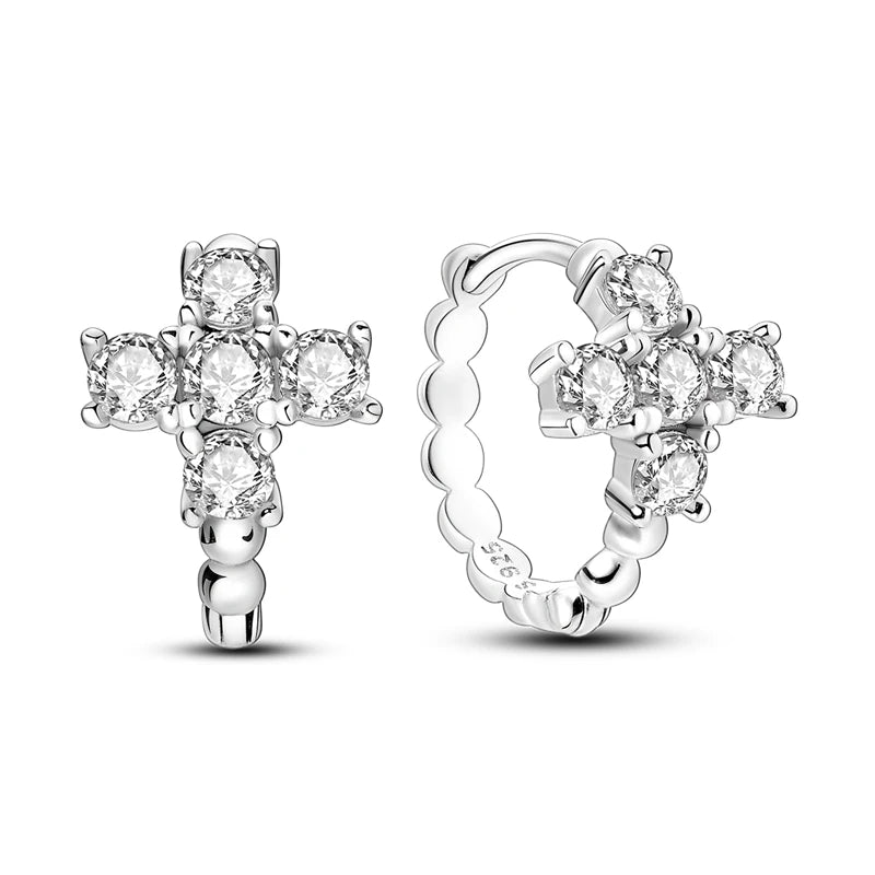 Original 925 Sterling Silber Hand von Fatima Blue Eye of Evil Creolen Kreuz Eardrop Ohrringe für Frauen Geschenk