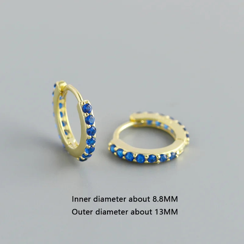 WANTME 925 Sterling Silber Einfache Farbe Zirkon Huggies 8,8mm Ohr Creolen für Frauen Mode Überzogene 18 k Gold Charms schmuck