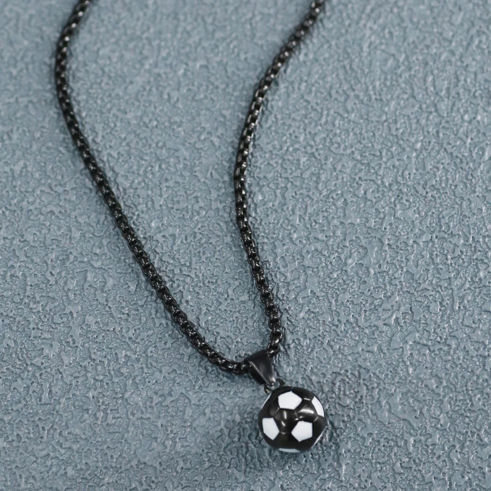 Fußball-Edelstahl-Halskette und Armband, Fußball-Anhänger-Halskette, Tropfarmbänder für Fußballliebhaber, Paare, Tochter, Sohn