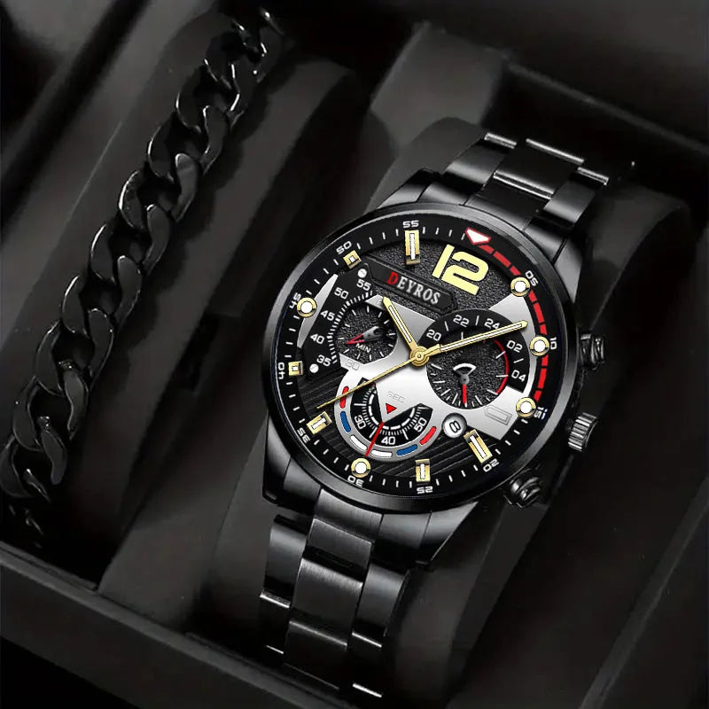2 stücke Luxus Herren Silber Quarzuhr Mit Edelstahl Armband Männer Mode Business Casual Uhr Leuchtende Uhr