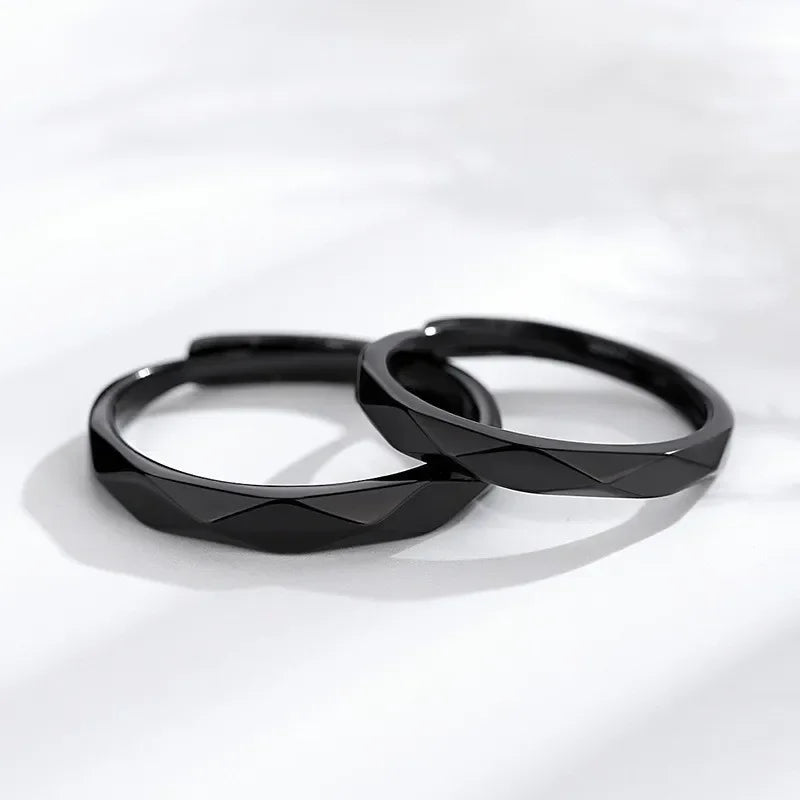 Modischer einfacher Paarring, schwarz-weiße Raute-Ringe, verstellbarer offener Schmuck für Damen und Herren, Valentinstag, Hochzeitstag, Geschenke