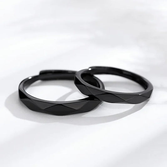 Modischer einfacher Paarring, schwarz-weiße Raute-Ringe, verstellbarer offener Schmuck für Damen und Herren, Valentinstag, Hochzeitstag, Geschenke
