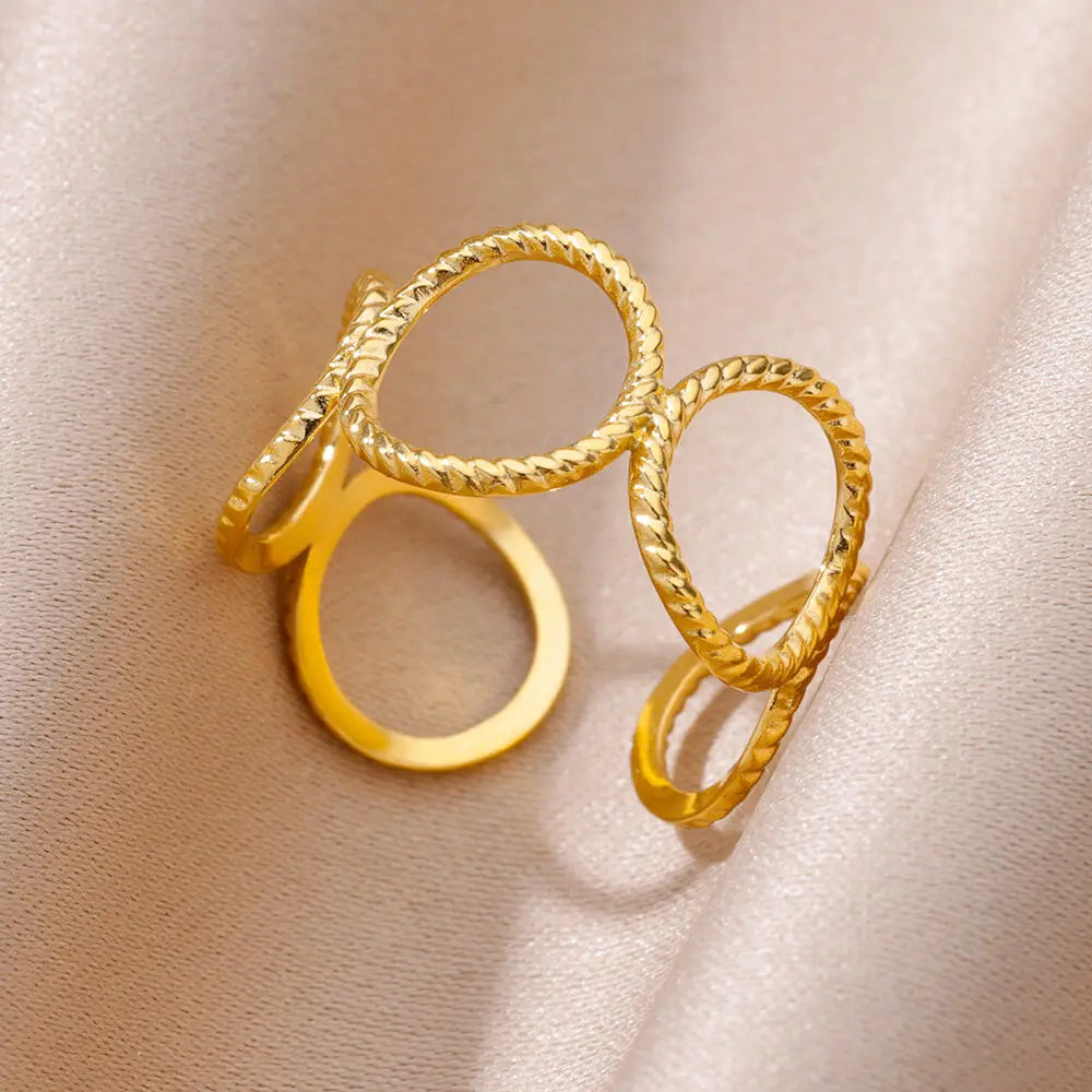 Edelstahl Ringe Für Frauen Männer Gold Farbe Hohl Weit Offenen Ring Weiblich Männlich Mode Hochzeit Party Finger Schmuck Geschenk 2024