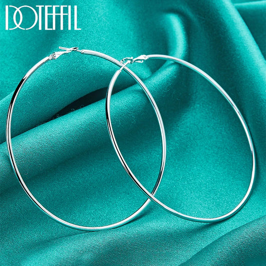 DOTEFFIL 50/60/70/80mm 925 Sterling Silber Glatte Runde Kreis Creolen Für Frauen Mode Charme engagement Hochzeit Schmuck