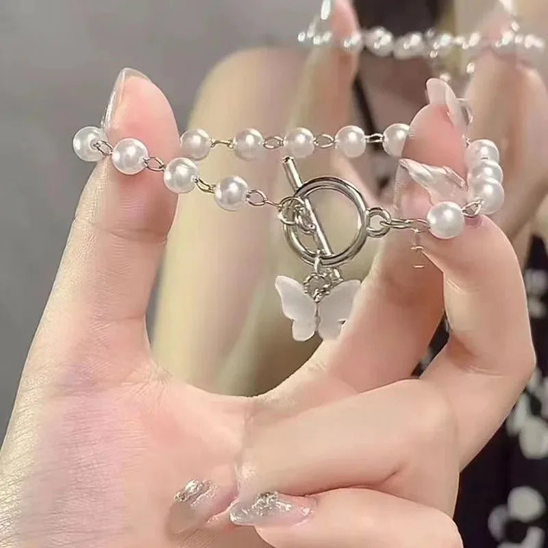 Mode Schmetterling Perle Anhänger Armband Damen Mädchen Trend Charm Armband Festliche Freundschaft Geburtstag Schmuck