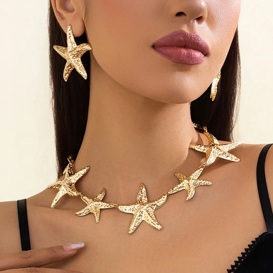 Salircon Böhmen Vintage Große Metall Seestern Halsband Halskette Tropfen Ohrringe für Frauen Trendy Charme Party Bankett Schmuck Set