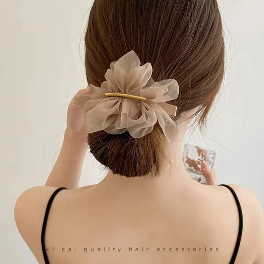 1/2 Stück elegante, minimalistische Chiffon-Blume, große Frühlings-Haarklammern für Frauen, einfarbiges Haar-Accessoire für Pferdeschwanz