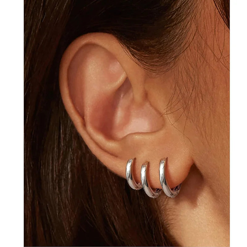 5 Paar 14 Karat vergoldete Huggie-Creolen für Damen, leicht, minimalistisch, kleine Creolen, mehrere Piercing-Stapel-Set-Ohrringe